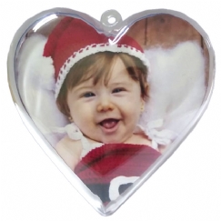 Foto Coração de Natal para Foto - Com Divisória - 8 cm - Personalizar - Kit c/ 12 pçs