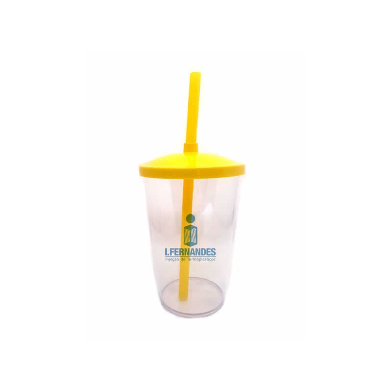 Foto Copo com Tampa e Canudo - 500 ml  - Personalizar - Amarelo