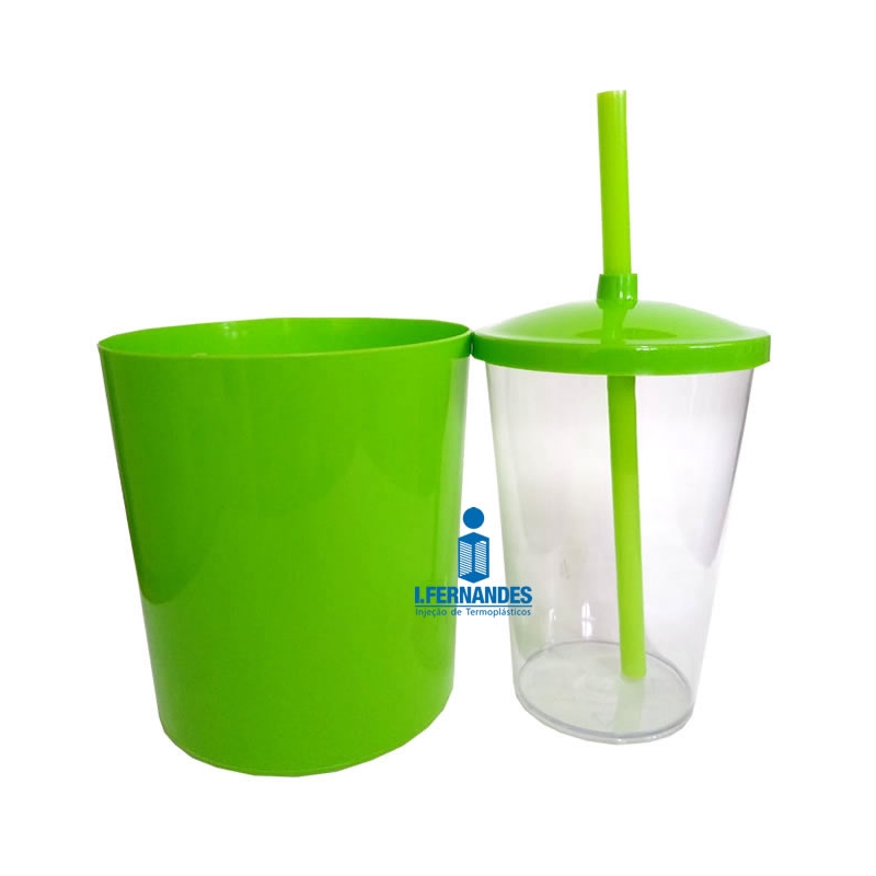 Foto Kit Pipoca - Balde de Pipoca e Copo com Tampa e Canudo Verde Claro - 500 ml