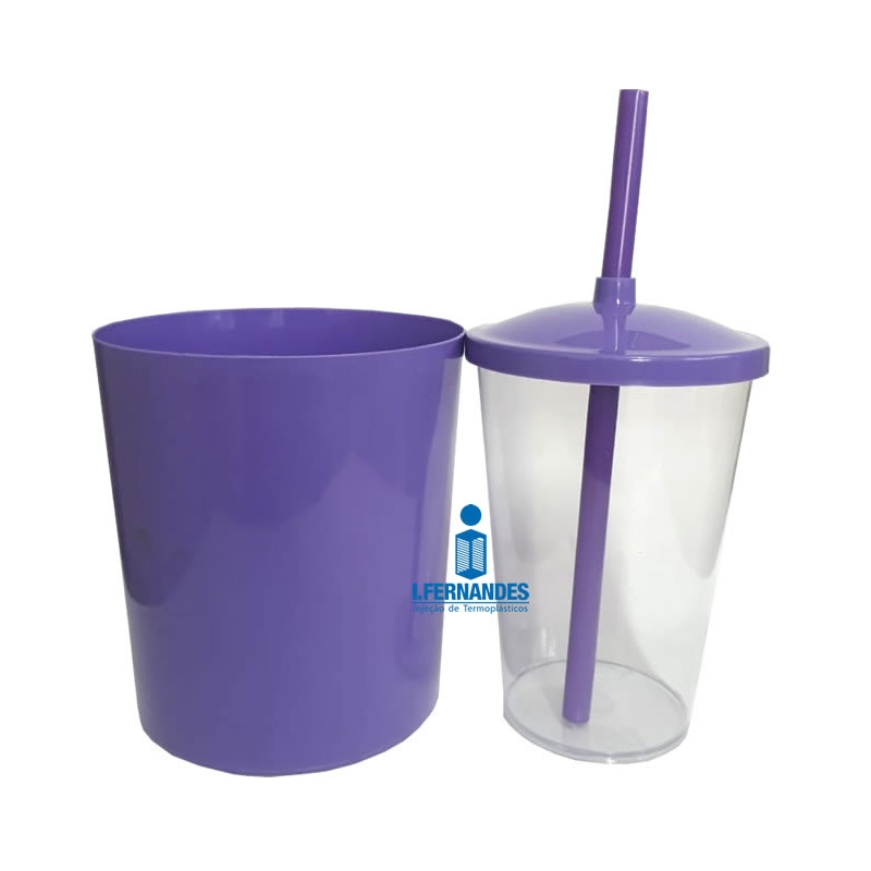 Foto Kit Pipoca - Balde de Pipoca e Copo com Tampa e Canudo Lilás - 500 ml
