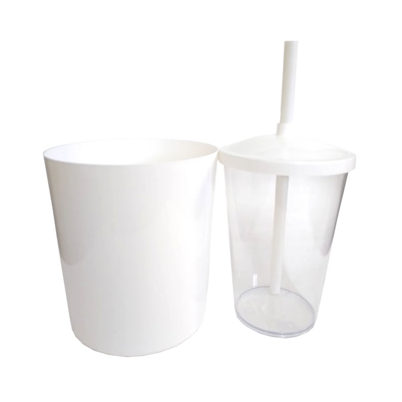 Foto Kit Pipoca - Balde de Pipoca e Copo com Tampa e Canudo Branco - 500 ml