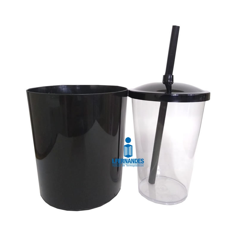 Foto Kit Pipoca - Balde de Pipoca e Copo com Tampa e Canudo Preto - 500 ml
