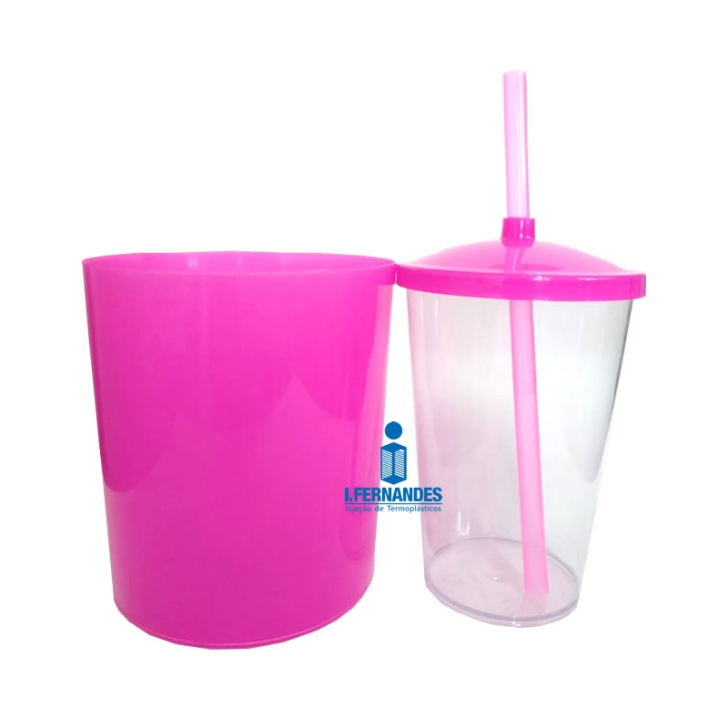 Foto Kit Pipoca - Balde de Pipoca e Copo com Tampa e Canudo Pink - 500 ml