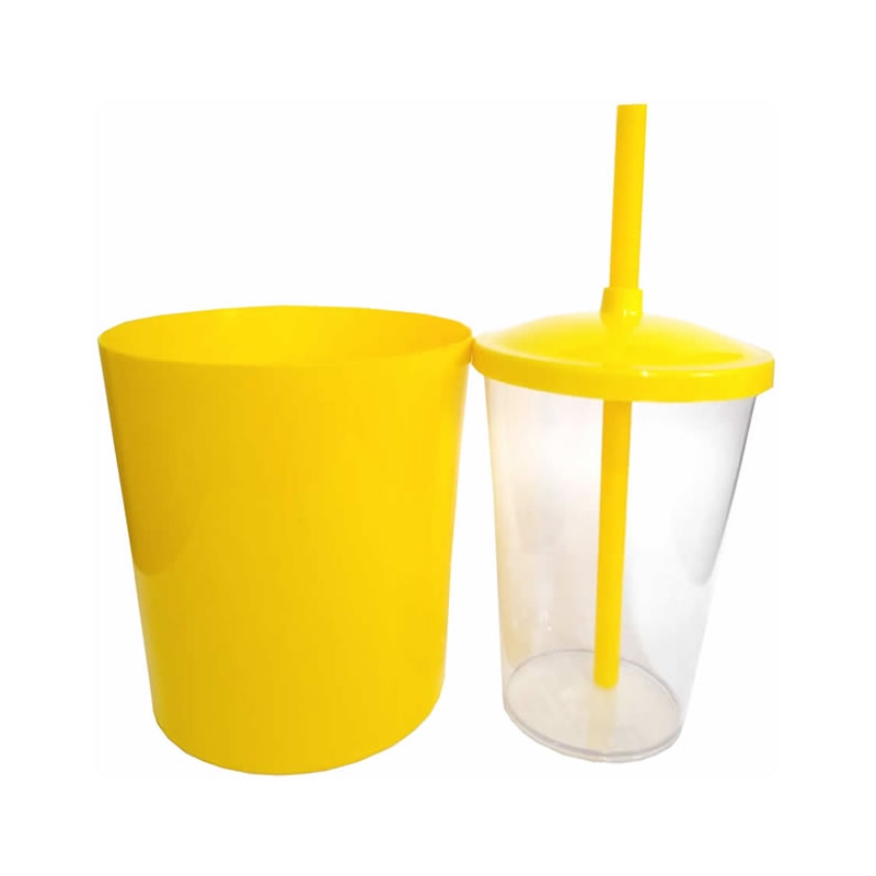 Foto Kit Pipoca - Balde de Pipoca e Copo com Tampa e Canudo Amarelo - 500 ml