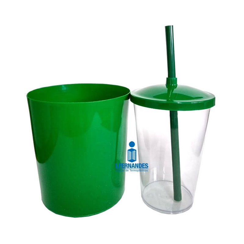 Foto Kit Pipoca - Balde de Pipoca e Copo com Tampa e Canudo Verde - 500 ml