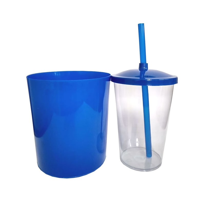 Foto Kit Pipoca - Balde de Pipoca e Copo com Tampa e Canudo Azul - 500 ml