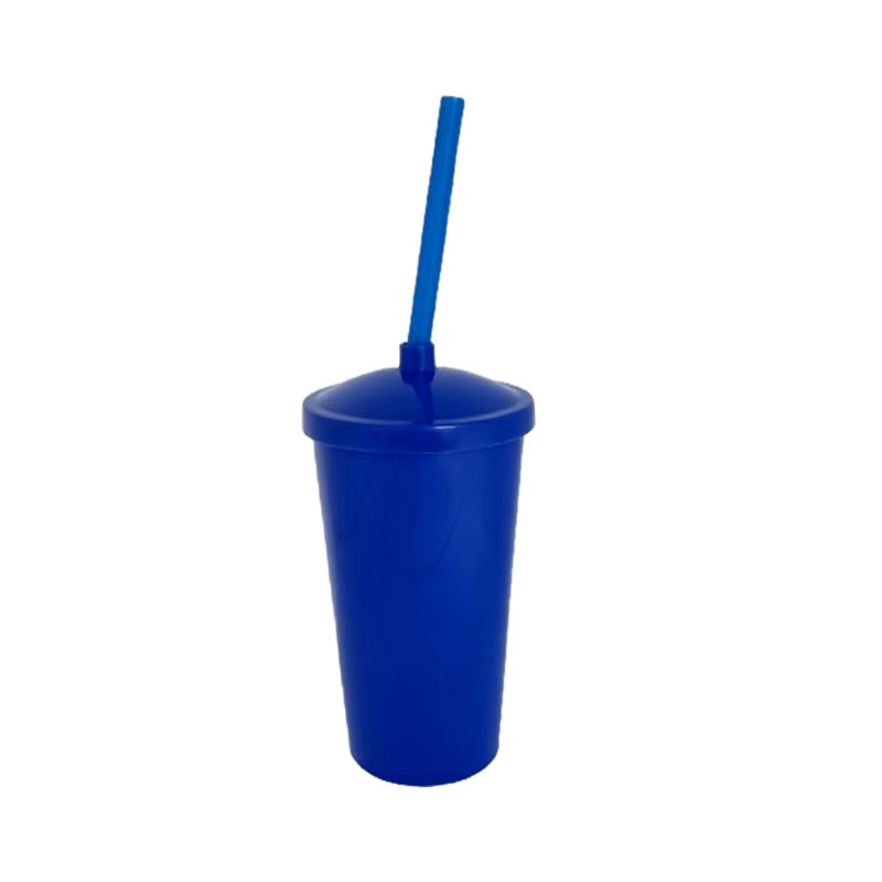 Foto Copo Eco com Tampa e Canudo - 300 ml  - Personalizável - Azul e Tampa Azul