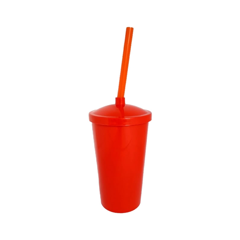 Foto Copo Eco com Tampa e Canudo - 300 ml  - Personalizável - Laranja e Tampa Laranja