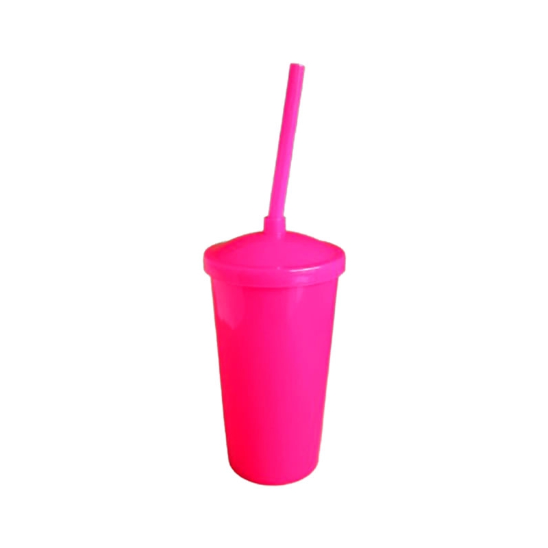 Foto Copo Eco com Tampa e Canudo - 300 ml  - Personalizável - Pink e Tampa Pink