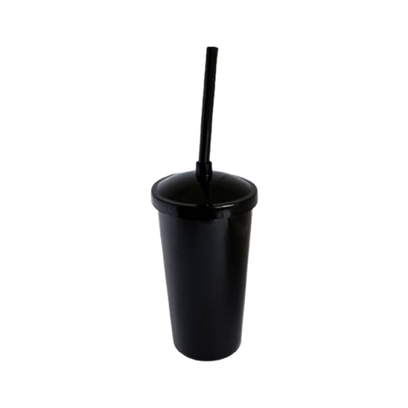 Foto Copo Eco com Tampa e Canudo - 300 ml  - Personalizável - Preto e Tampa Preta