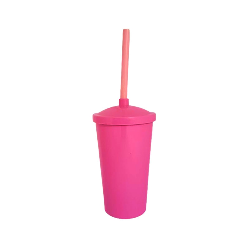 Foto Copo Eco com Tampa e Canudo - 300 ml  - Personalizável - Rosa e Tampa Rosa