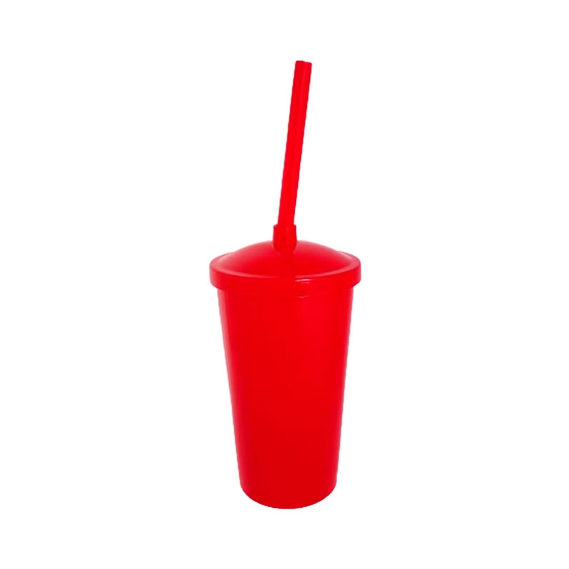 Foto Copo Eco com Tampa e Canudo - 300 ml  - Personalizável - Vermelho e Tampa Vermelha