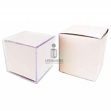 Foto Foto Cubo Grande Acrílico (8,5 cm) - Incolor (c/ cx. Branca) - Kit c/ 50pç