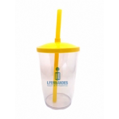 Foto Copo com Tampa e Canudo - 500 ml  - Personalizar - Amarelo - Kit c/ 50 pçs