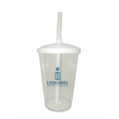 Foto Copo com Tampa e Canudo - 500 ml  - Personalizar - Branco - Kit c/ 50 pçs
