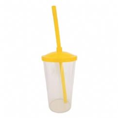 Foto Copo com Tampa e Canudo - 300 ml  - Personalizável - Amarelo