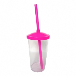 Foto Copo com Tampa e Canudo - 300 ml  - Personalizável - Pink