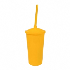 Foto Copo Eco com Tampa e Canudo - 300 ml  - Personalizável - Amarelo e Tampa Amarela