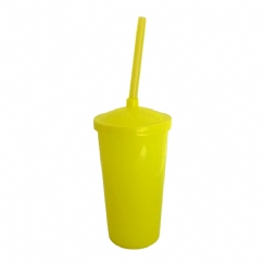 Foto Copo Eco com Tampa e Canudo - 300 ml  - Personalizável - Amarelo Neon e Tampa Amarela Neon