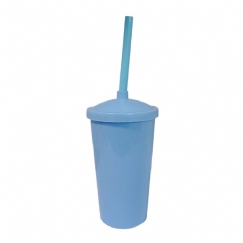 Foto Copo Eco com Tampa e Canudo - 300 ml  - Personalizável - Azul Claro e Tampa Azul Claro