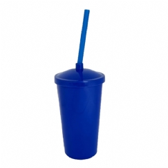 Foto Copo Eco com Tampa e Canudo - 300 ml  - Personalizável - Azul e Tampa Azul