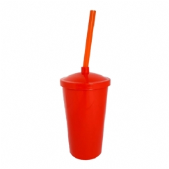 Foto Copo Eco com Tampa e Canudo - 300 ml  - Personalizável - Laranja e Tampa Laranja