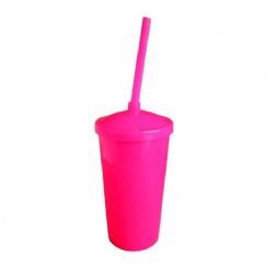 Foto Copo Eco com Tampa e Canudo - 300 ml  - Personalizável - Pink e Tampa Pink