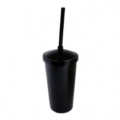 Foto Copo Eco com Tampa e Canudo - 300 ml  - Personalizável - Preto e Tampa Preta