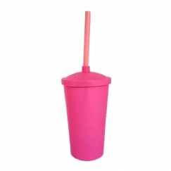 Foto Copo Eco com Tampa e Canudo - 300 ml  - Personalizável - Rosa e Tampa Rosa