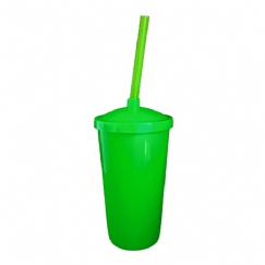 Foto Copo Eco com Tampa e Canudo - 300 ml  - Personalizável - Verde Neon e Tampa Verde Neon