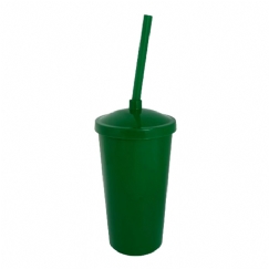 Foto Copo Eco com Tampa e Canudo - 300 ml  - Personalizável - Verde e Tampa Verde