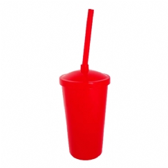 Foto Copo Eco com Tampa e Canudo - 300 ml  - Personalizável - Vermelho e Tampa Vermelha