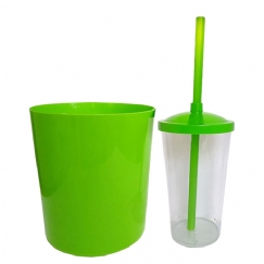 Foto Kit Pipoca - Balde de Pipoca e Copo com Tampa e Canudo Verde Claro - 300 ml