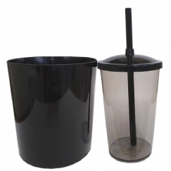 Foto Kit Pipoca - Balde de Pipoca e Copo com Tampa e Canudo Preto - 500 ml - Copo Fumê