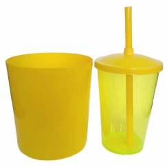 Foto Kit Pipoca - Balde de Pipoca e Copo com Tampa e Canudo Amarelo - 500 ml - Copo Amarelo