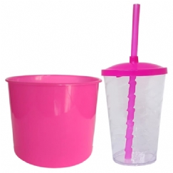 Foto Kit Pipoca - Balde de Pipoca e Copo com Tampa e Canudo Pink - 500 ml - Balde 1,5 L _ Copo Twister