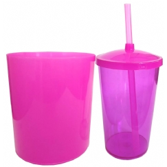 Foto Kit Pipoca - Balde de Pipoca e Copo com Tampa e Canudo Pink - 500 ml - Copo Pink