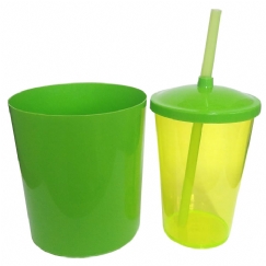 Foto Kit Pipoca - Balde de Pipoca e Copo com Tampa e Canudo Verde Claro - 500 ml - Copo Verde Claro