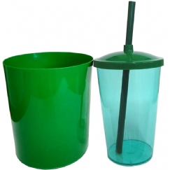 Foto Kit Pipoca - Balde de Pipoca e Copo com Tampa e Canudo Verde - 500 ml - Copo Verde