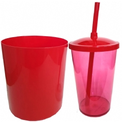 Foto Kit Pipoca - Balde de Pipoca e Copo com Tampa e Canudo Vermelho - 500 ml - Copo Vermelho